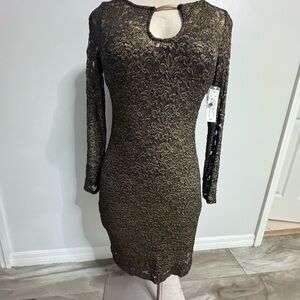 Bisou Bisou Metallic Black Long Sleeve Dress